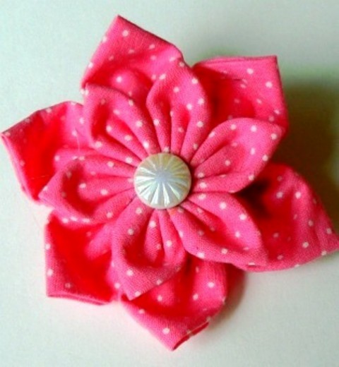 Květina - růžový puntík brož šperk spona radost doplněk květina ozdoba čelenka kytička kanzaši leknin 