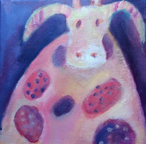 kravička zvíře obraz malba fialová růžová jaro velikonoce barevný kráva akryl na plátně 
