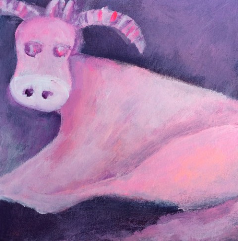 fialová kravička zvíře obraz malba fialová růžová pokojíček dětský barevný kráva akryl na plátně 