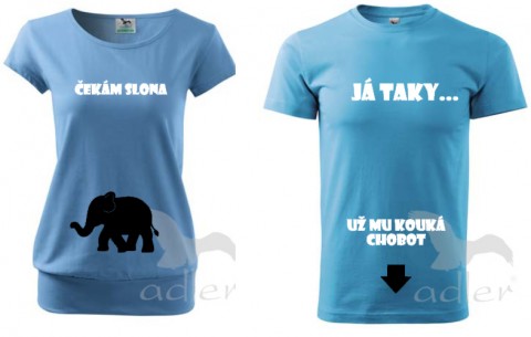 Těhotenské triko pro páry-Slon triko dítě tričko duo pár těhotenské partnerství bříško těhotenství břicho 