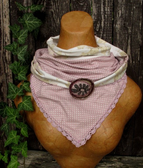 Šátek s krajkou růže / puntík jarní letní šátek handmade na krk original 