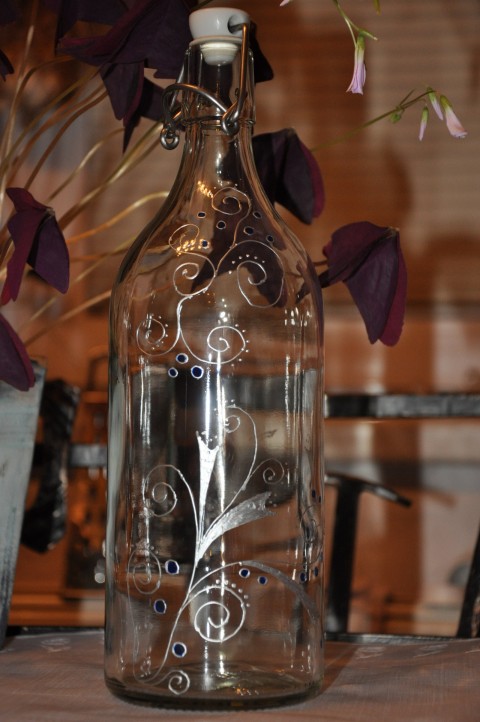 láhev..stříbrné pokušení víno dekorace dárek čaj sklenice láhev lahev slivovice flaška 