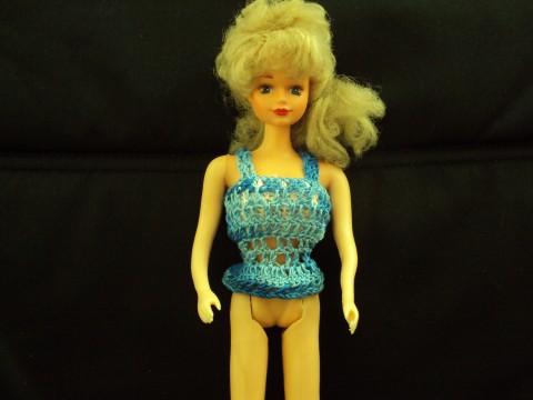 Modrá melírovaná halenka panenka šaty háčkované krátké společenské barbie 