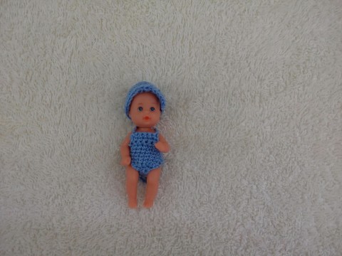 Čepička a bodýčko - modré panenka háčkování šaty klobouček šatičky komplet 