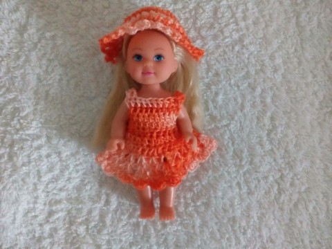 Komplet pro Evičku - oranžový panenka háčkovaná čepička souprava svetřík soupravička dupačky simba 