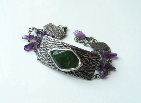 Šeherezáda .. (nefrit, ametyst ) šperk náramek zelená cín fialová zelený vintage fialový ametyst cínovaný náramek s cínem letovaný náramek 