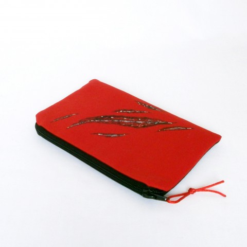 Textilní pouzdro - UNA I červené kapsička malovaná kresba pouzdro riflovina recyriflovina 