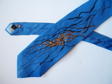 Kravata s černou kresbou modrá malba zlatá elegantní černá hedvábí kravata kresba abstraktní ruční práce muži hand made 
