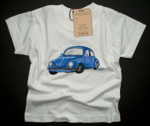 Dětské triko, Volkswagen beetle modrá bílá auto dětské tričko brouk brouček veterán 
