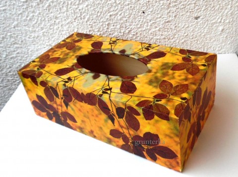 podzimní  krabička na kapesníky box zelená podzim krabička kapesníky krabice louka decoupage vážka ubrousek grunterka kapesník ubrousky listí luční kvítí 