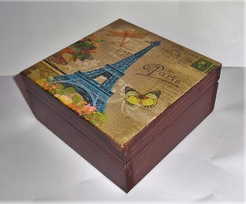 krabička Paříž nejmenší decoupage vintage grunterka věž paříž eiffelovka stojan dopis 