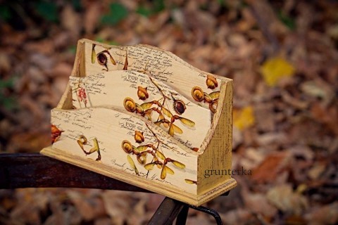 listovník-organizér-podzimní podzim decoupage podzimní grunterka stojan dopis kaštan 