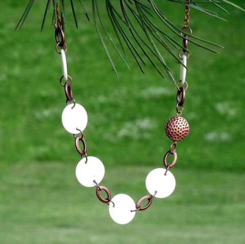 Náhrdelník z perleti kolečko perleť měď perleťový kolečka úplněk krátký náhrdelník měsíc v úplňku 