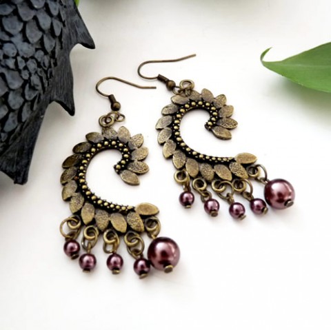 Vlnky s perličkami vlnka vintage visací perly starobylé vlnky bronz vlny bronzové peličky 