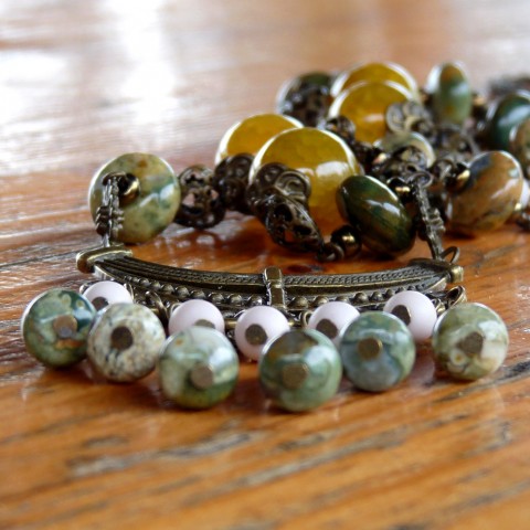 Dlouhý náhrdelník - kámen a kov náhrdelník achát originální dárek přírodní originál dlouhý unakit minerály jedinečný handmade exkluzivní řetízkový dlouhatánský 