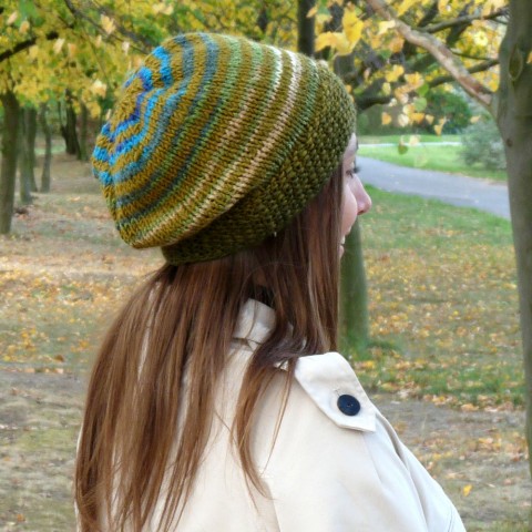 Pletená čepice - khaki s proužkem čepice jarní pletení přírodní khaki pletená podzimní merino čapka proužkovaná handmade hučka 