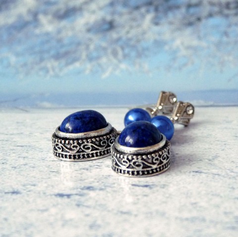 Náušnice- medailonky (lapis lazuli) přírodní modré perličky zirkony medailonek minerály puzetky drobné handmade lapis lazuli puzetkové kubický zirkon medailonky 