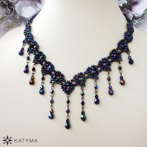 Elegantní úzký náhrdelník náhrdelník modrá elegantní páv iris 
