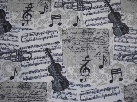 Housle a noty housle šití béžová na tašku bavlněná látka pro muzikanta na patchwork 