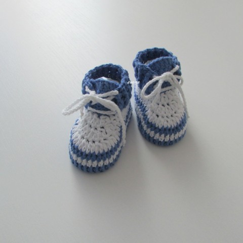 Tenisky děti modrá letní bavlna bílá klučičí miminko léto háčkované kluk tenisky botičky handmade capáčky modrá džínová 