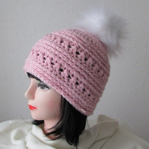 Čepice zima růžová čepice háčkovaná dámská zimní akryl vlna teplá bambule handmade pokrývka hlavy pro ženy směs 