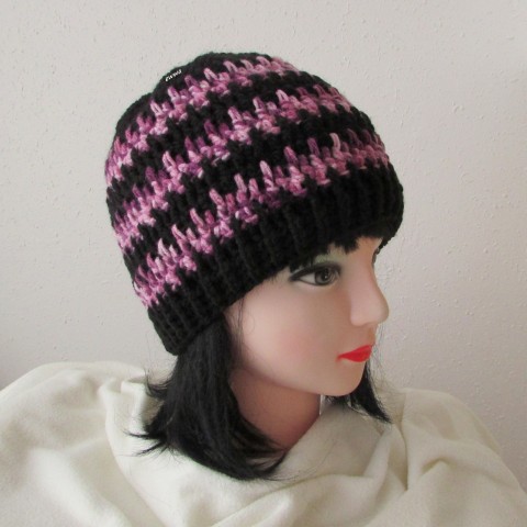 Čepice (i pro pány) fialová růžová čepice háčkovaná černá dámská zimní akryl teplá unisex pánská handmade 