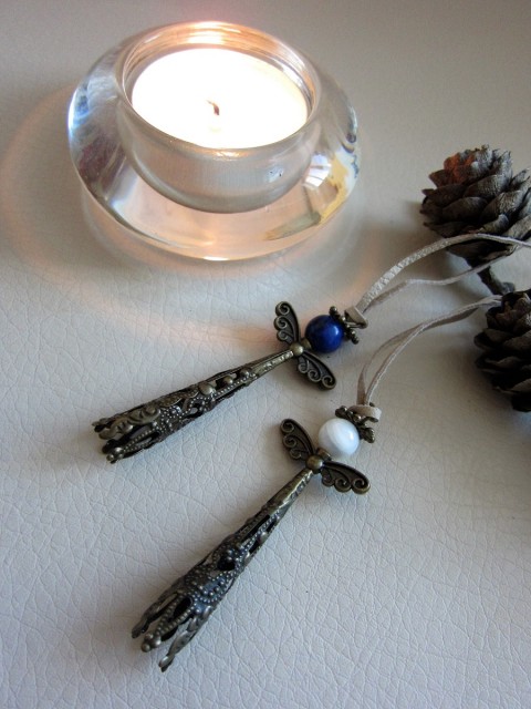 náhrdelník Ochránce sodalitový ... náhrdelník zima modrá vánoce bílá vintage perleť anděl ochránce filigrán sodalit 