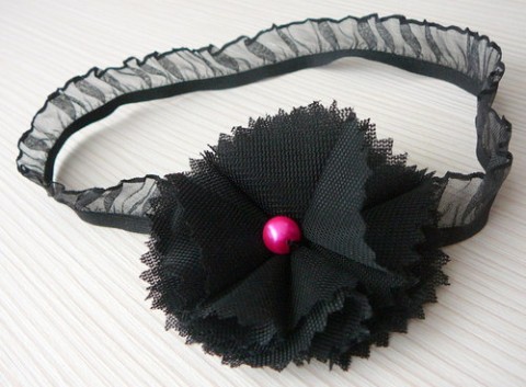 Černá čelenka s perlou. růžová černá ozdoba čelenka čelenka pro holčičku pružná čelenka vlasová ozdubka 