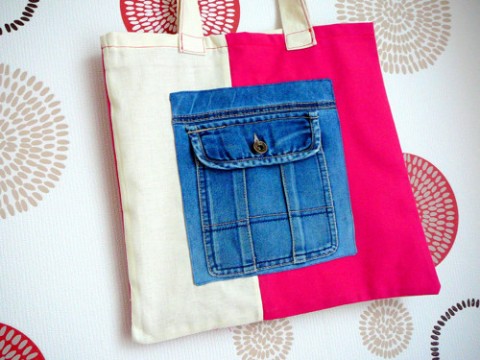 Nákupní taška s kapsou. taška růžová riflová nákupní taška 
