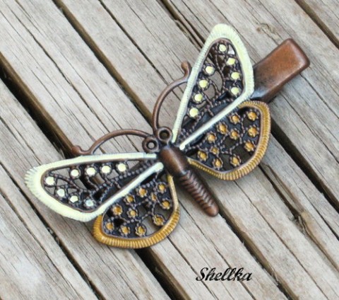 Spona do vlasů motýlková 8 spona sponka zlatá bílá motýlek vintage patina do vlasů patinované 