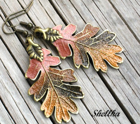 Náušnice ,,PODZIMNÍ LISTY,,III náušnice podzim barevné listy hnědá podzimní dubové shellka 