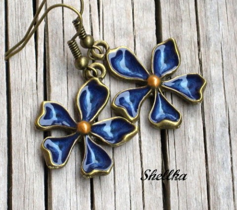 Náušnice,,MEADOW FLOWERS,, X. náušnice modrá květ vintage měděná flowers meadow 