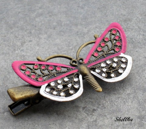 Spona do vlasů motýlková 5 spona sponka růžová motýl vintage stříbrná filigrán do vlasů filigránová 