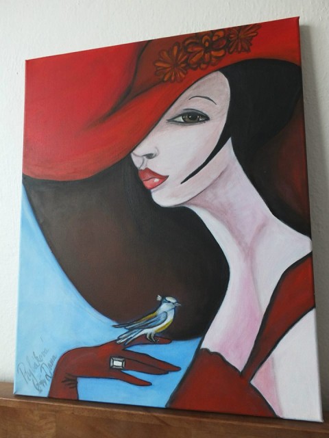 Dáma v Červeném červená ptáček klobouk dáma flirt 