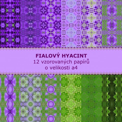 Fialový hyacint - 12 papírů papír origami tisk koláž vzory cardmaking scrapbooking vzorovaný papírové skládání digitální vzor 