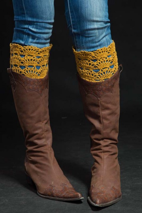 Návleky na nohy okrové 140302 originál návleky handmade pletená móda 