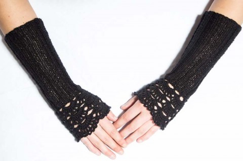 Návleky na ruky černé 140310 originál návleky handmade pletená móda 