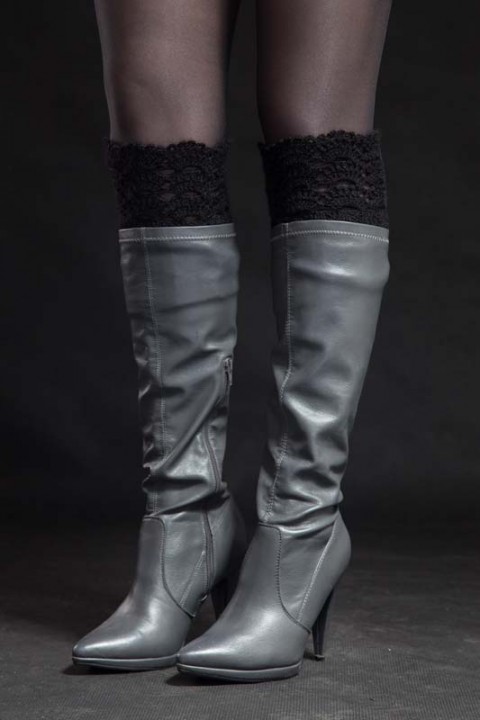 Návleky na nohy černé 140309 originál návleky handmade pletená móda 