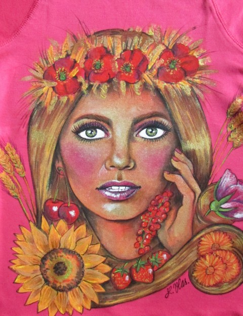 Letní víla,na objednávku víla letní slunečnice žena třešně růže léto slunce obilí rybíz jahoda klas 