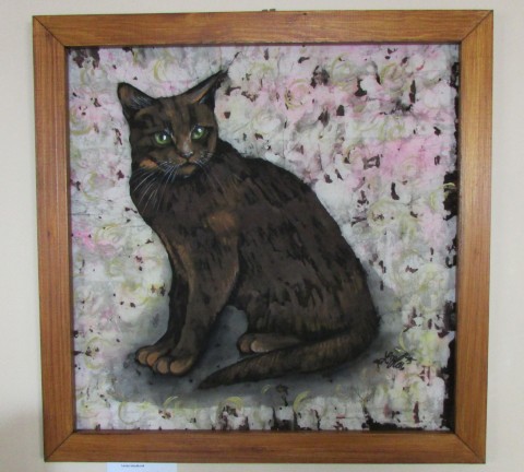 Lilith, látkový obraz zvíře kočka ornament vosk příroda kočičí kocourek tlapky natika 