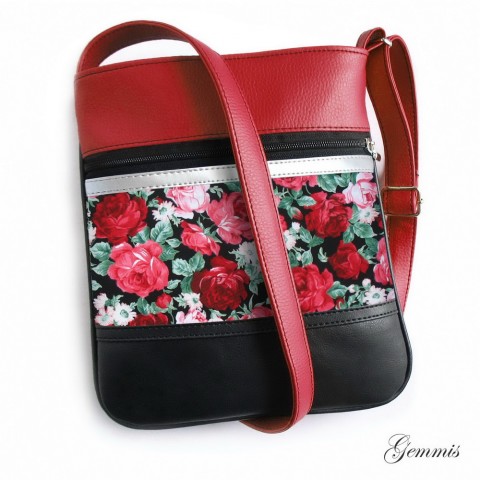 Kabelka Janette No.110 kabelka květy růže barevná šitá satén originál zip handmade popruh crossbody 