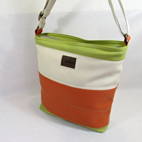 Kabelka zeleno oranžová kabelka zelená taška oranžová prostorná koženková crossbody štepovaná 