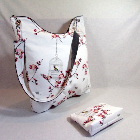 kabelka ptáček v kleci kabelka originální taška květina klec ptáček letní šedá květ léto prostorná 