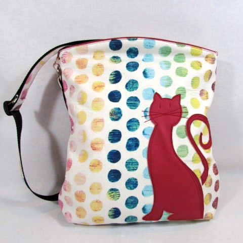kabelka mini-micka kabelka červená originální taška kočka puntík aplikace koženková micka minikabelka 