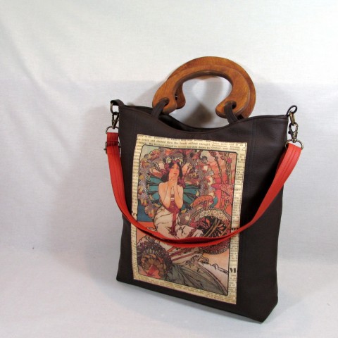 Kabelka-Alfons Mucha kabelka originální dárek taška podzim elegantní hnědá prostorná koženková 