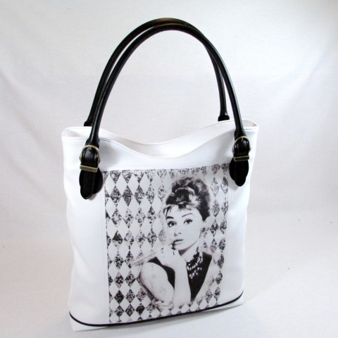 Kabelka Audrey Hepburn no.4 kabelka dárek taška elegantní bílá černá valentýn romantická koženková kombinovaná do ruky audrey rčernobílá 