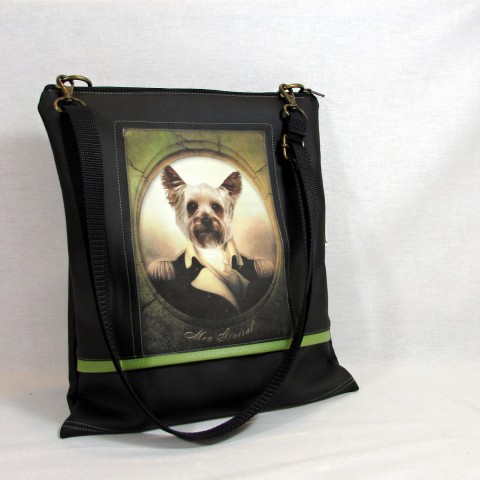 Mini kabelka - yorkšírek gentleman kabelka originální dárek zelená taška dívčí letní černá pejsek yorkšír 