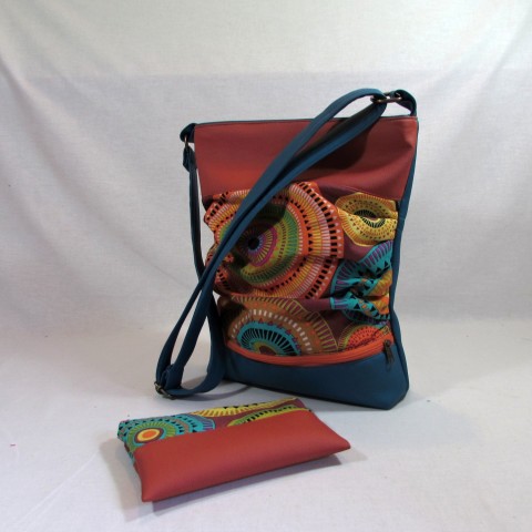 kabelka mandaly kabelka originální dárek doplněk modrá oranžová barevná mandala koženková výlet kombinovaná crosbody 