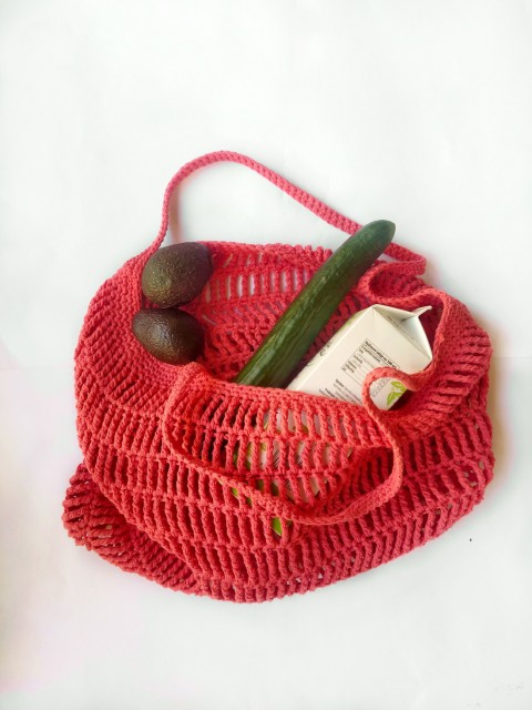 Háčkovaná nákupní taška síťovka nákup korálová pláž červená taška nákupní taška háčkovaná taška háčkovaná síťovka udržitelný nákup shopper světle červená 