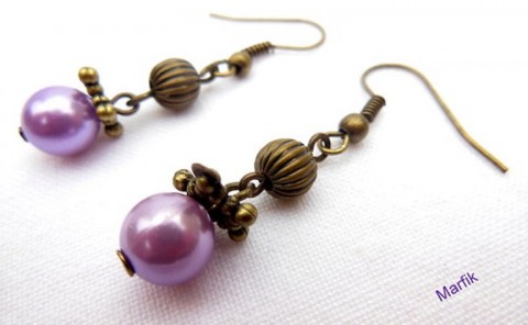 Lila bronzové náušnice náušnice fialová jemné lila bižuterie perličky perly lehké bronzové bižuterní komponenty 